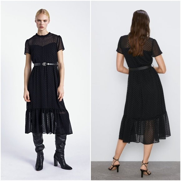 zara black dress with belt